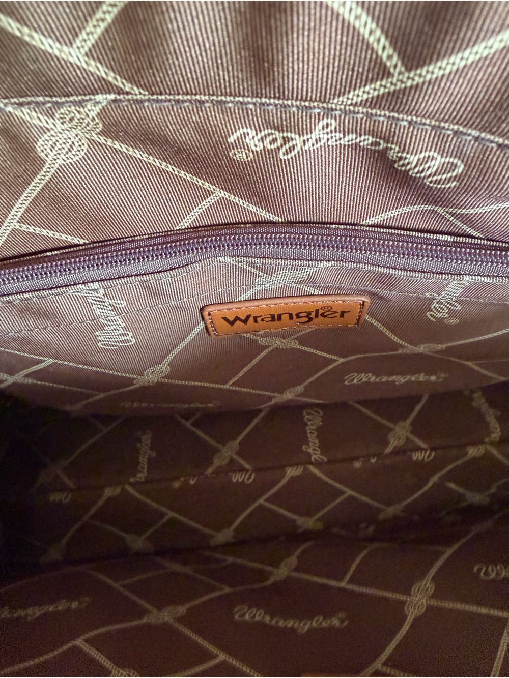 Wrangler Burgundy & Pink Patterned Tote with Brown Leather Handles - Picture 3 of 4